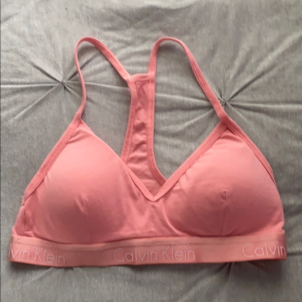 Pink Calvin Klein sports bra